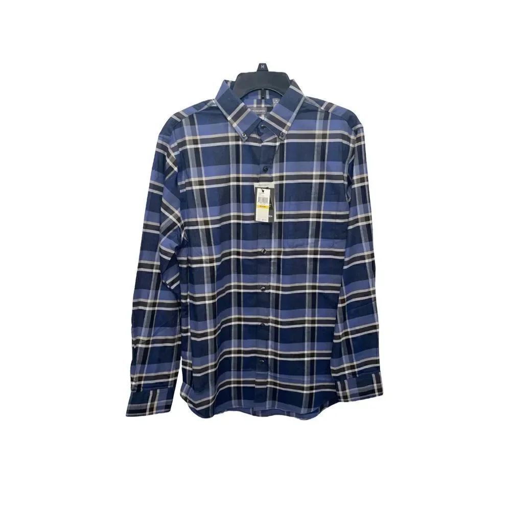Van Heusen Navy Blue Flannel Regular Fit Long Sleeve Button Down Shirt M15-15.5